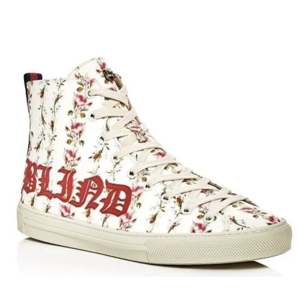 Gucci "Blind For Love" Floral Print Feline Tiger High Top Sneakers